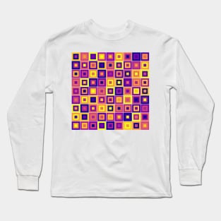 Abstract Square Geometric | Pop Fashion Modern Fusion Layered Blue Red Yellow Regular Long Sleeve T-Shirt